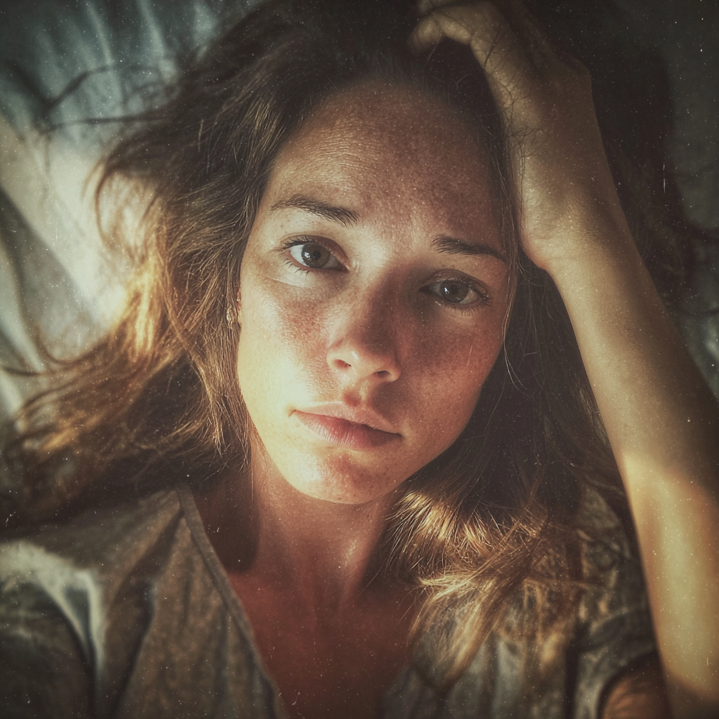 Une femme bouleversée allongée dans un lit d'hôpital | Source : Midjourney
