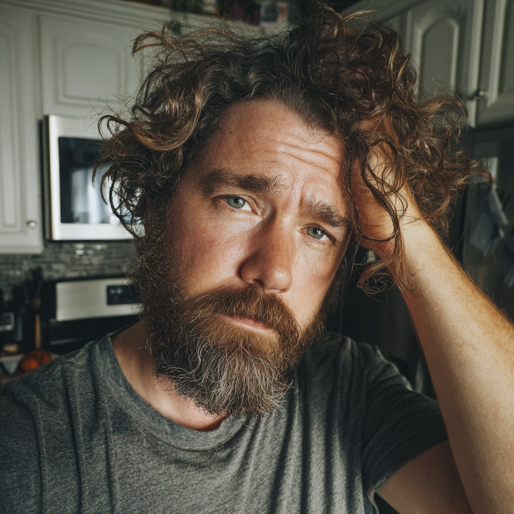 Un homme debout, la main sur la tête | Source : Midjourney