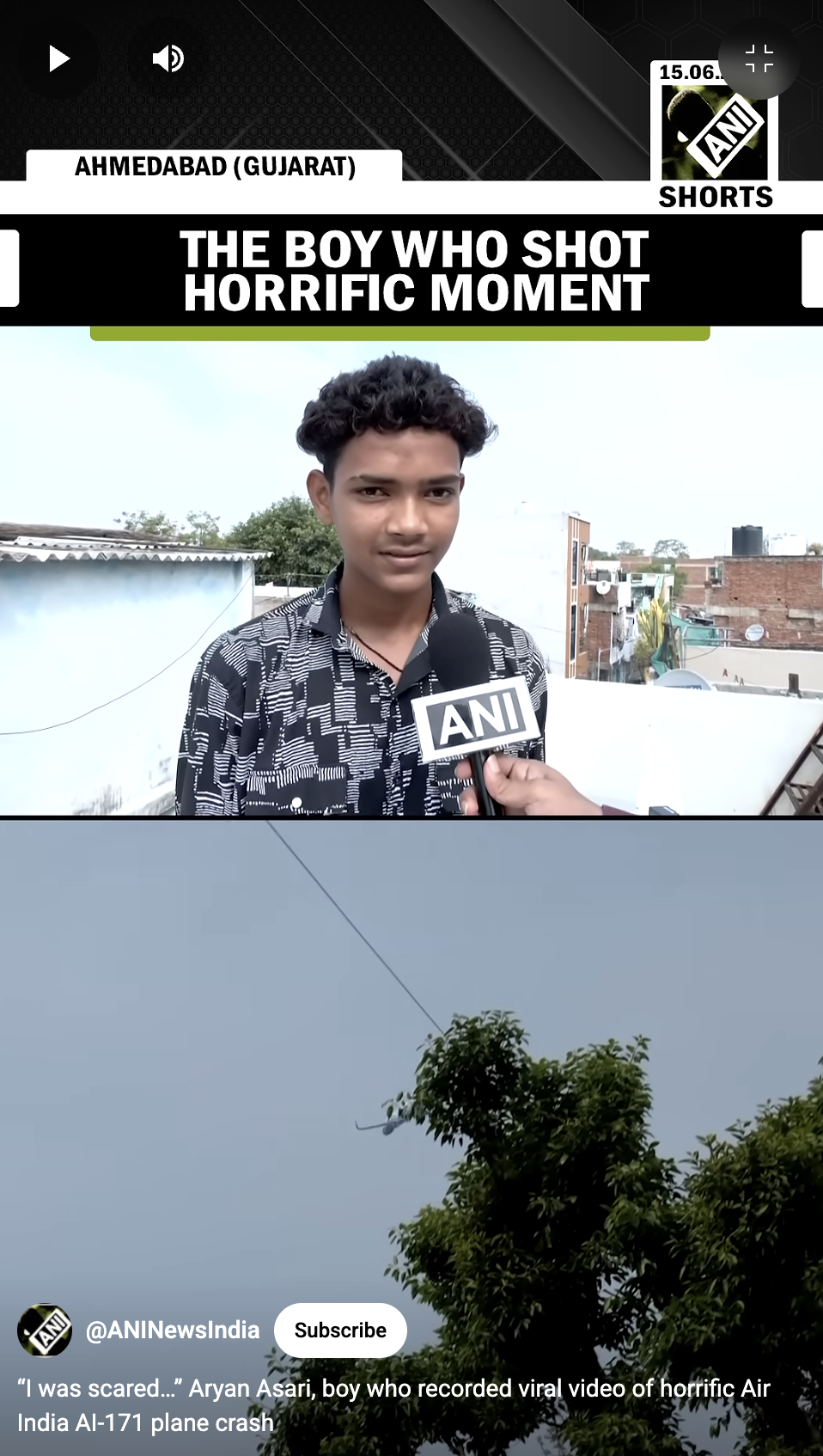 Aryan Asari raconte ce qu'il a vu le jour du crash d'Air India, comme on peut le voir dans une vidéo partagée le 15 juin 2025 | Source : YouTube/ANINewsIndia