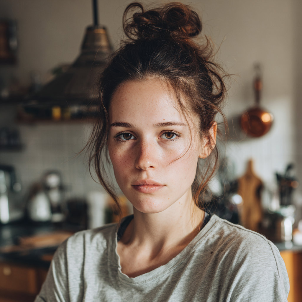 Une femme émotive debout dans une cuisine | Source : Midjourney