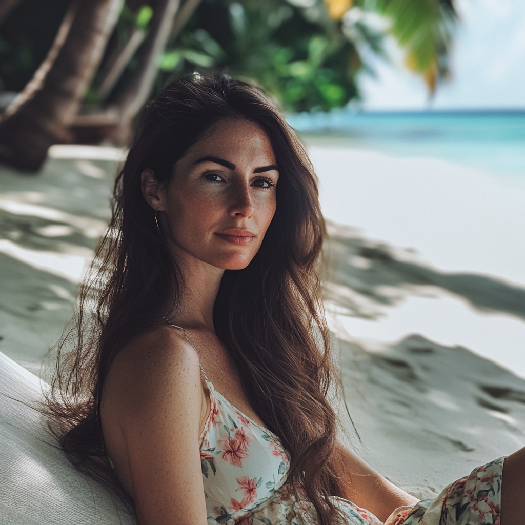 Une femme assise sur une plage | Source : Midjourney