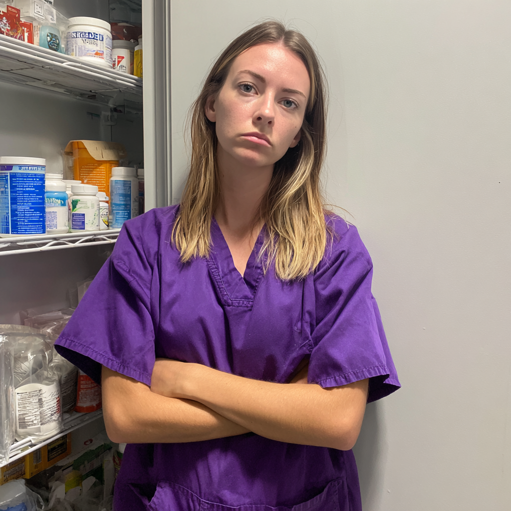 Une femme portant une blouse violette | Source : Midjourney