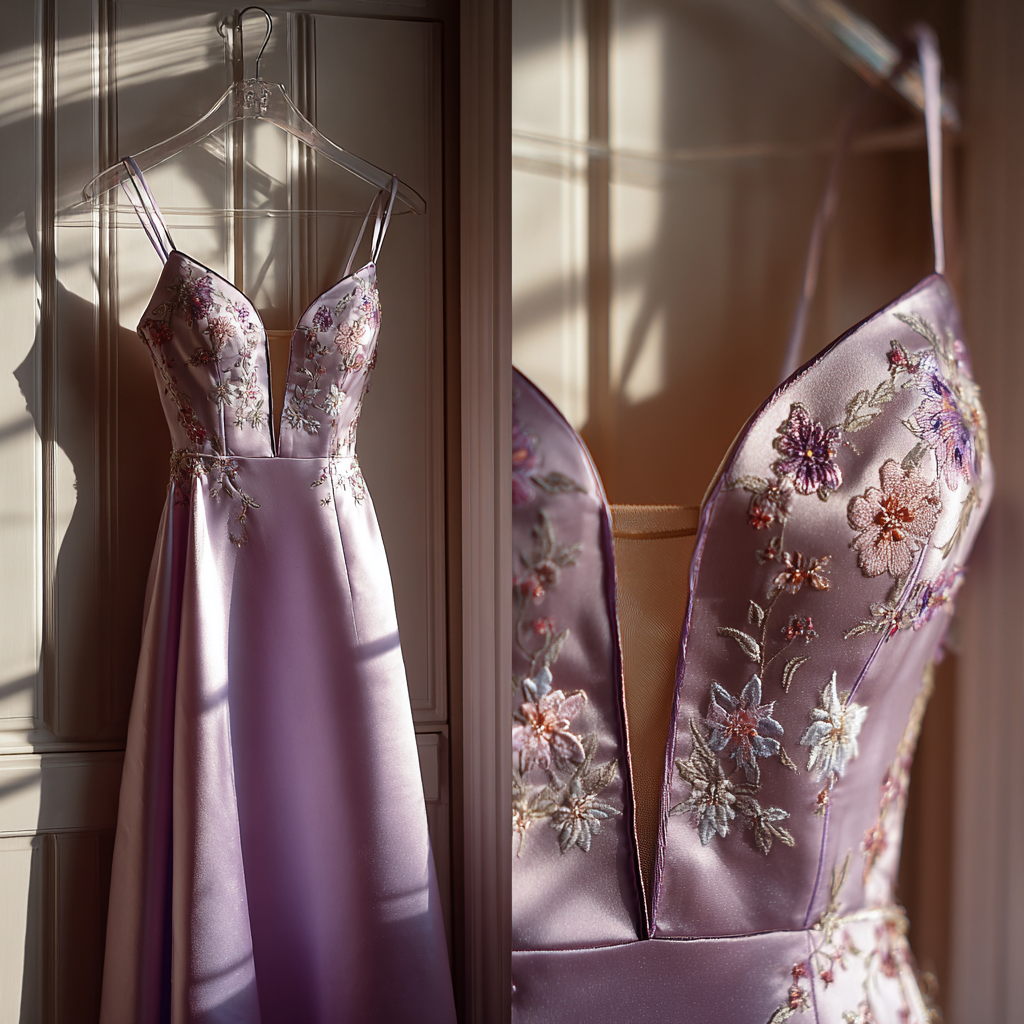 Une robe de bal lavande | Source : Midjourney