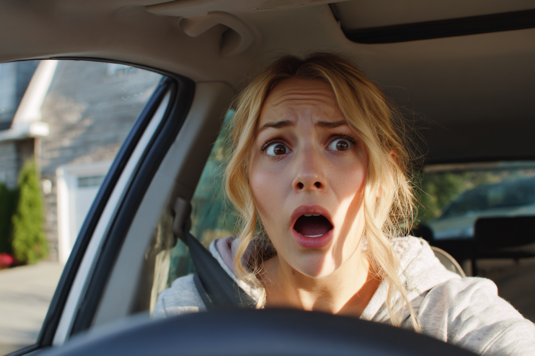Une femme choquée assise dans sa voiture | Source : Midjourney