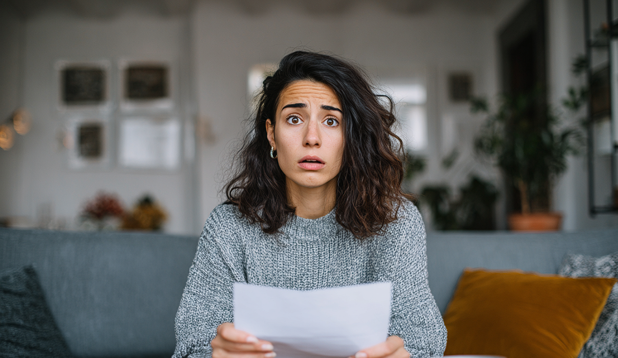 Une femme tenant un morceau de papier tout en regardant avec incrédulité | Source : Midjourney
