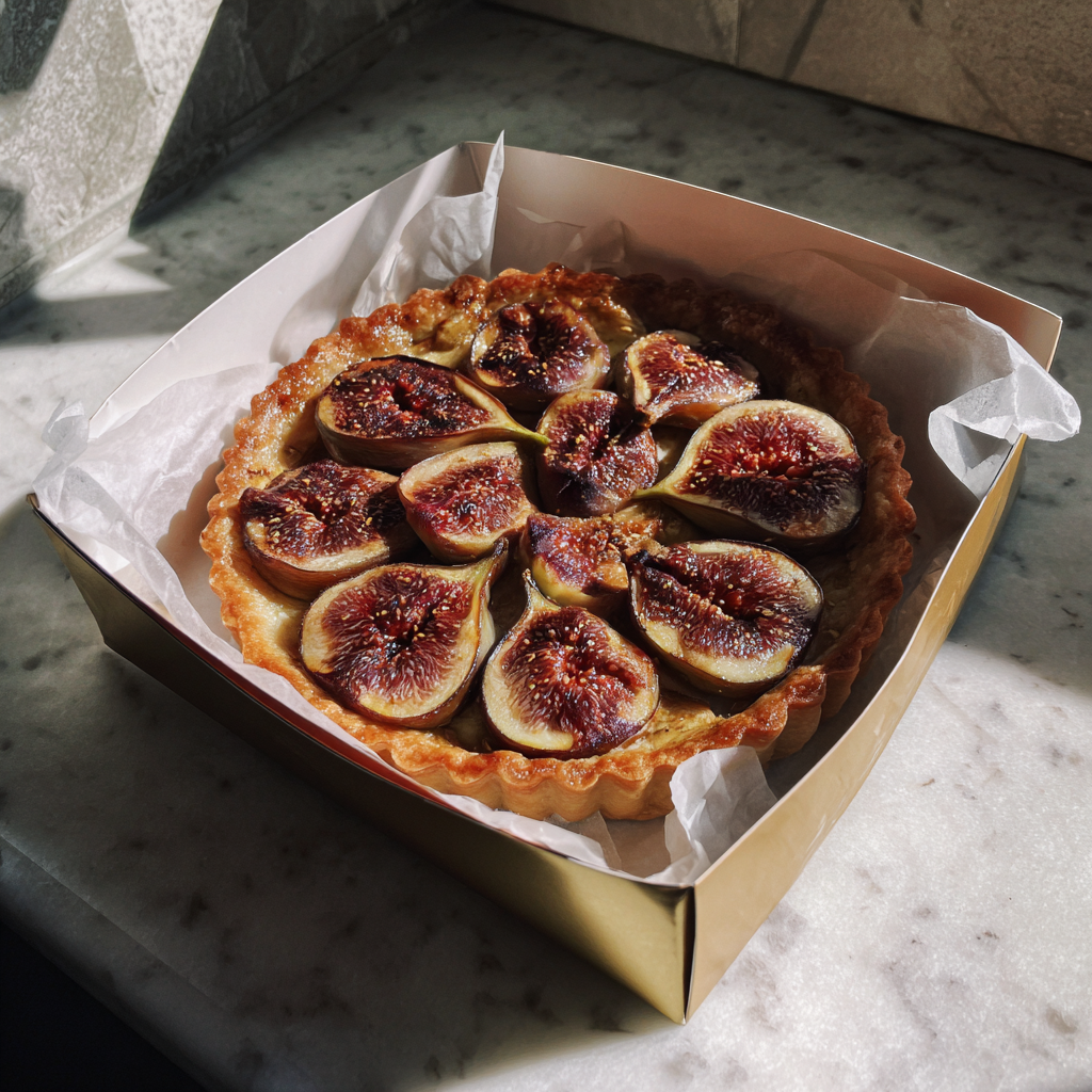 Une tarte aux figues sur un comptoir | Source : Midjourney