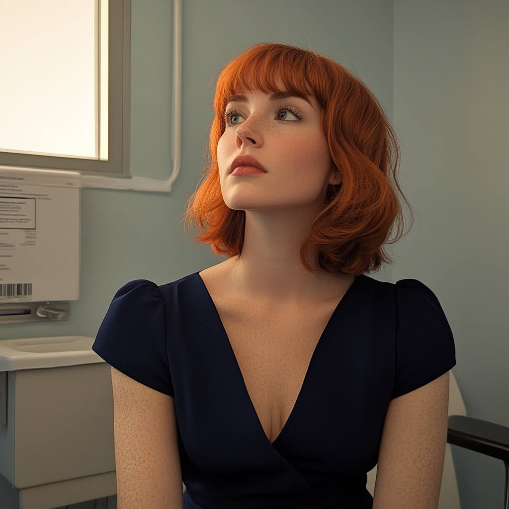 Une femme assise dans le cabinet d'un médecin | Source : Midjourney
