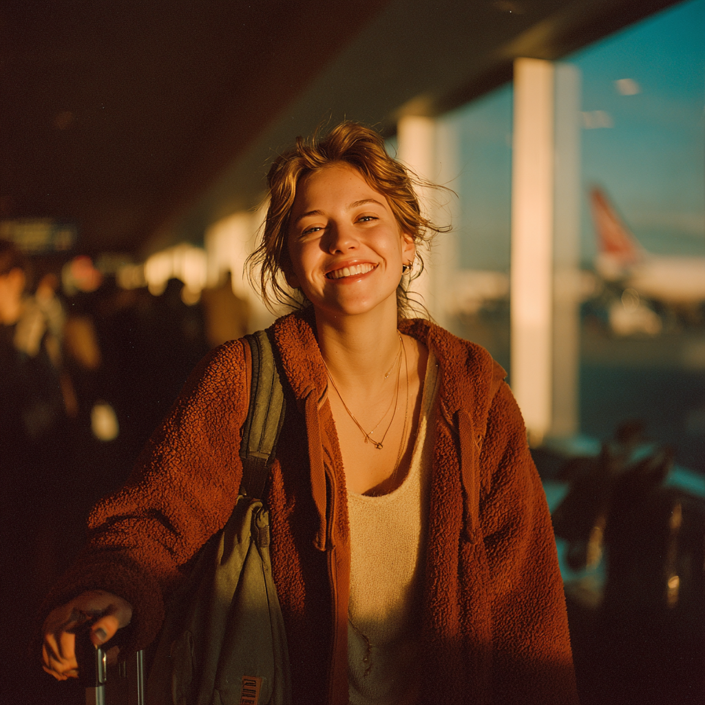 Une fille heureuse avec ses bagages | Source : Midjourney