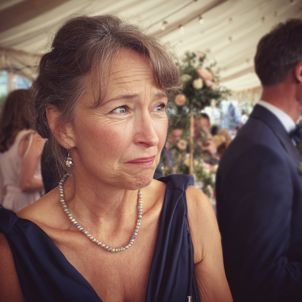 Une femme âgée embarrassée portant une robe marine | Source : Midjourney
