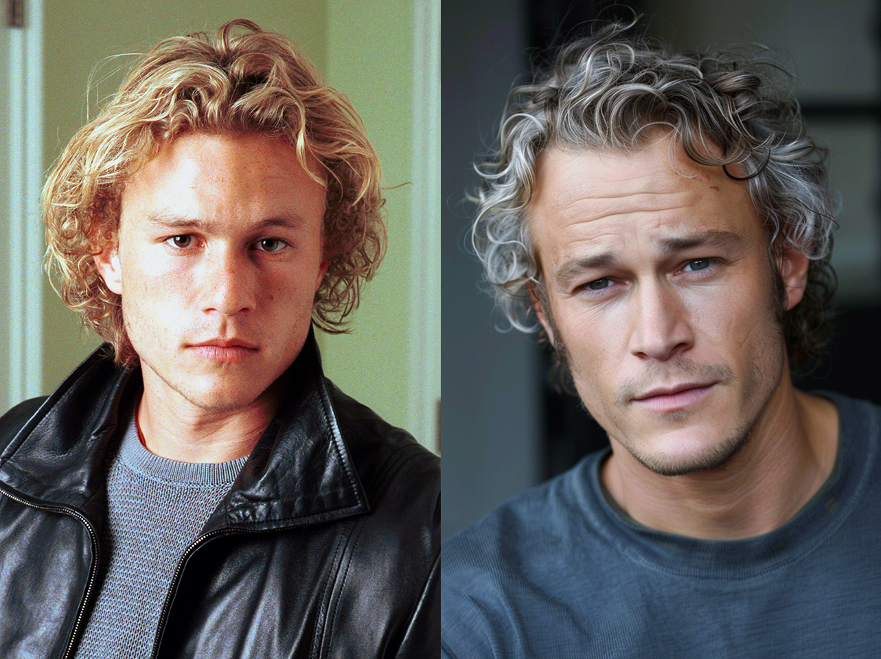 Heath Ledger en 2000 | Image IA de Heath Ledger âgé | Source : Getty Images | Midjourney