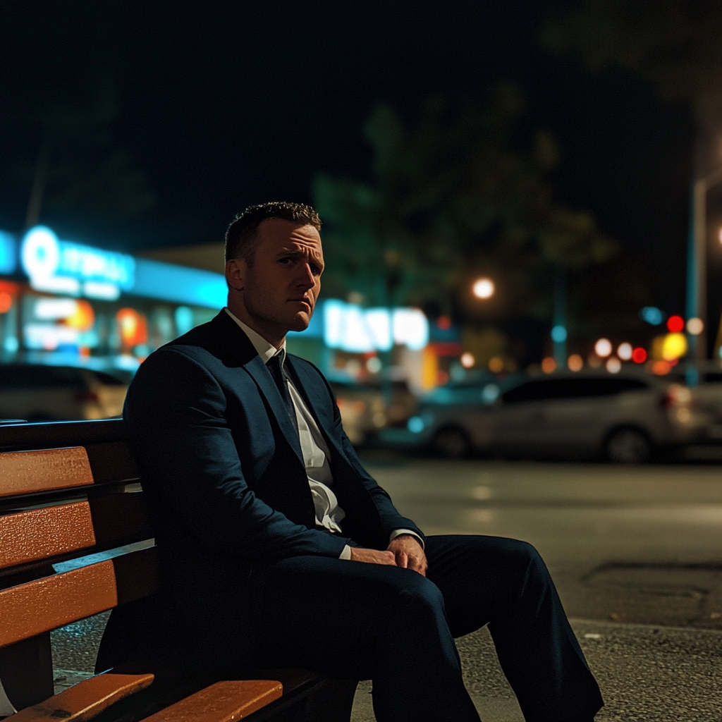 Un homme assis sur un banc | Source : Midjourney