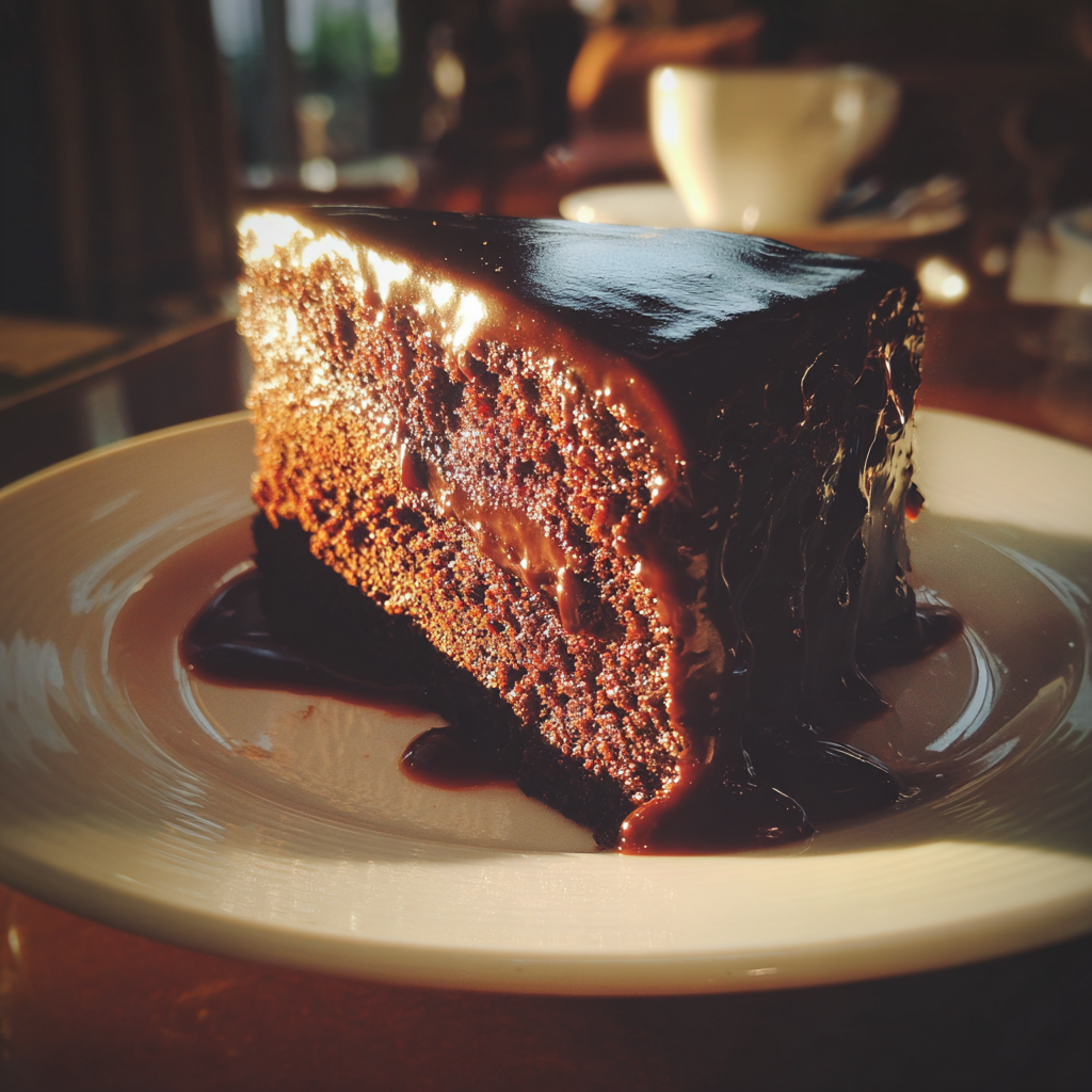 Une tranche de gâteau au chocolat sur une assiette | Source : Midjourney