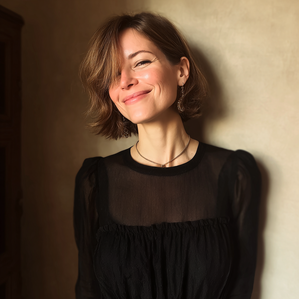 Une femme souriante portant une robe noire | Source : Midjourney
