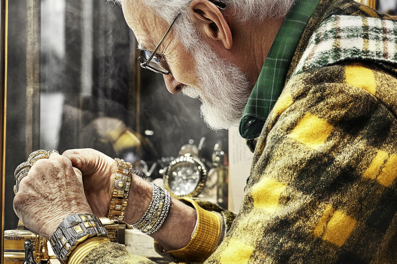 Un homme âgé qui regarde des bijoux | Source : Midjourney