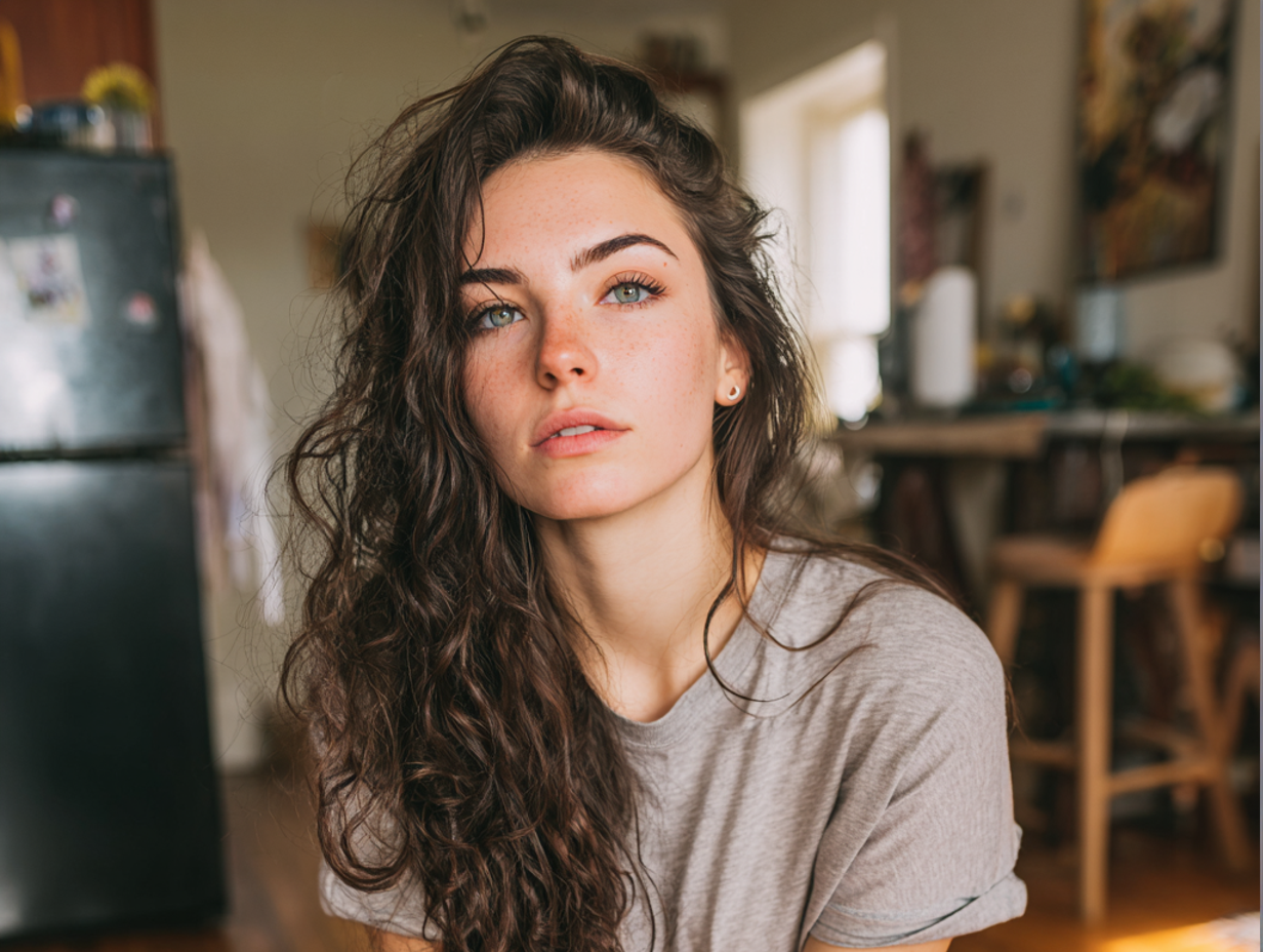 Une femme inquiète assise sur le sol d'une cuisine | Source : Midjourney