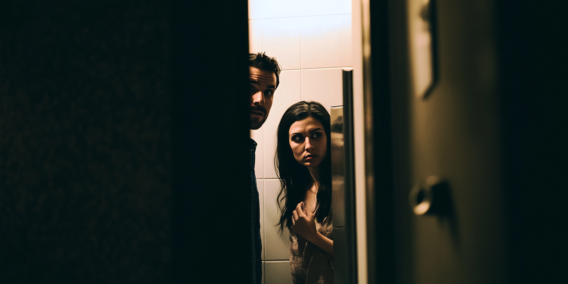 Un couple se cache dans des toilettes publiques | Source : Midjourney