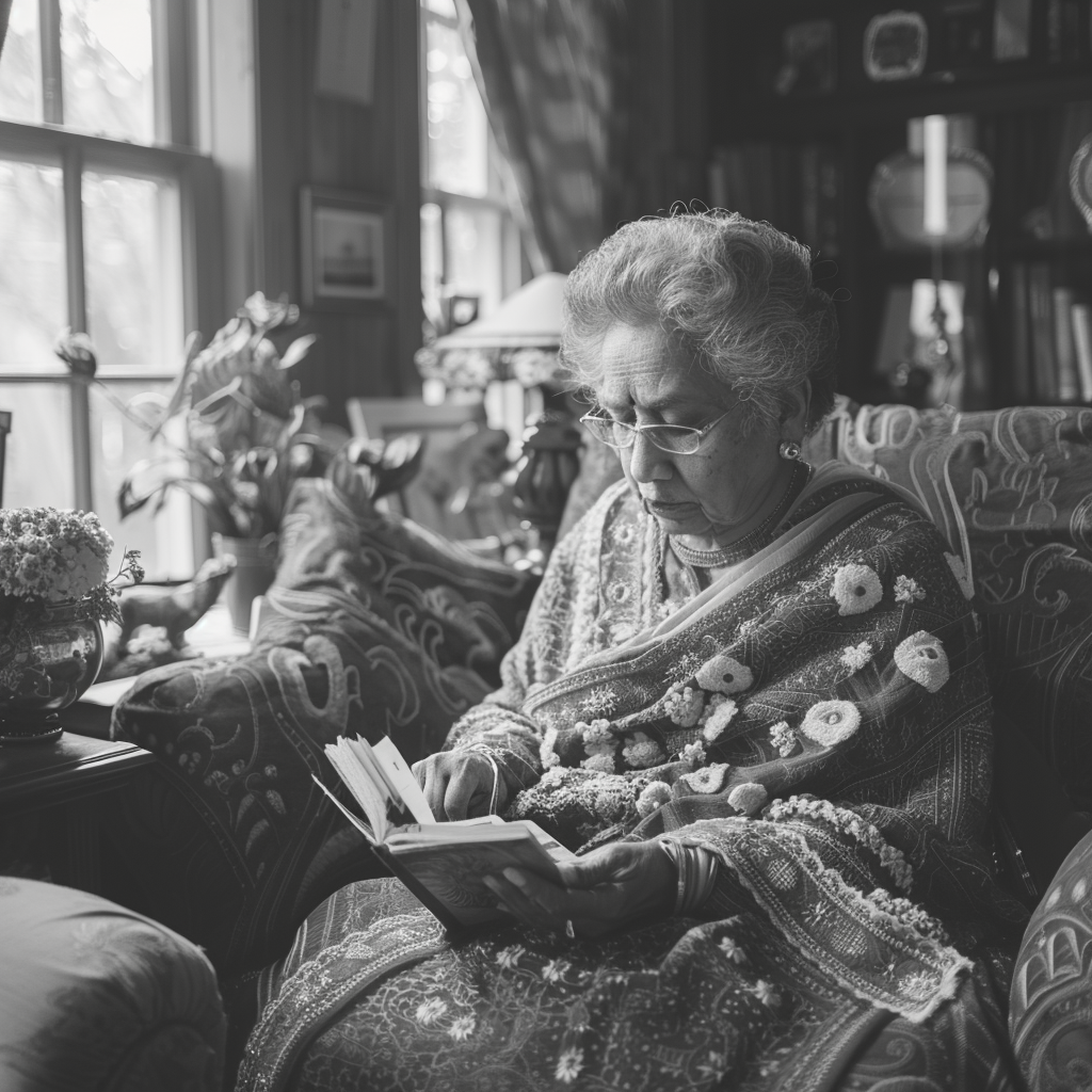 Une vieille femme qui lit un livre | Source : Midjourney
