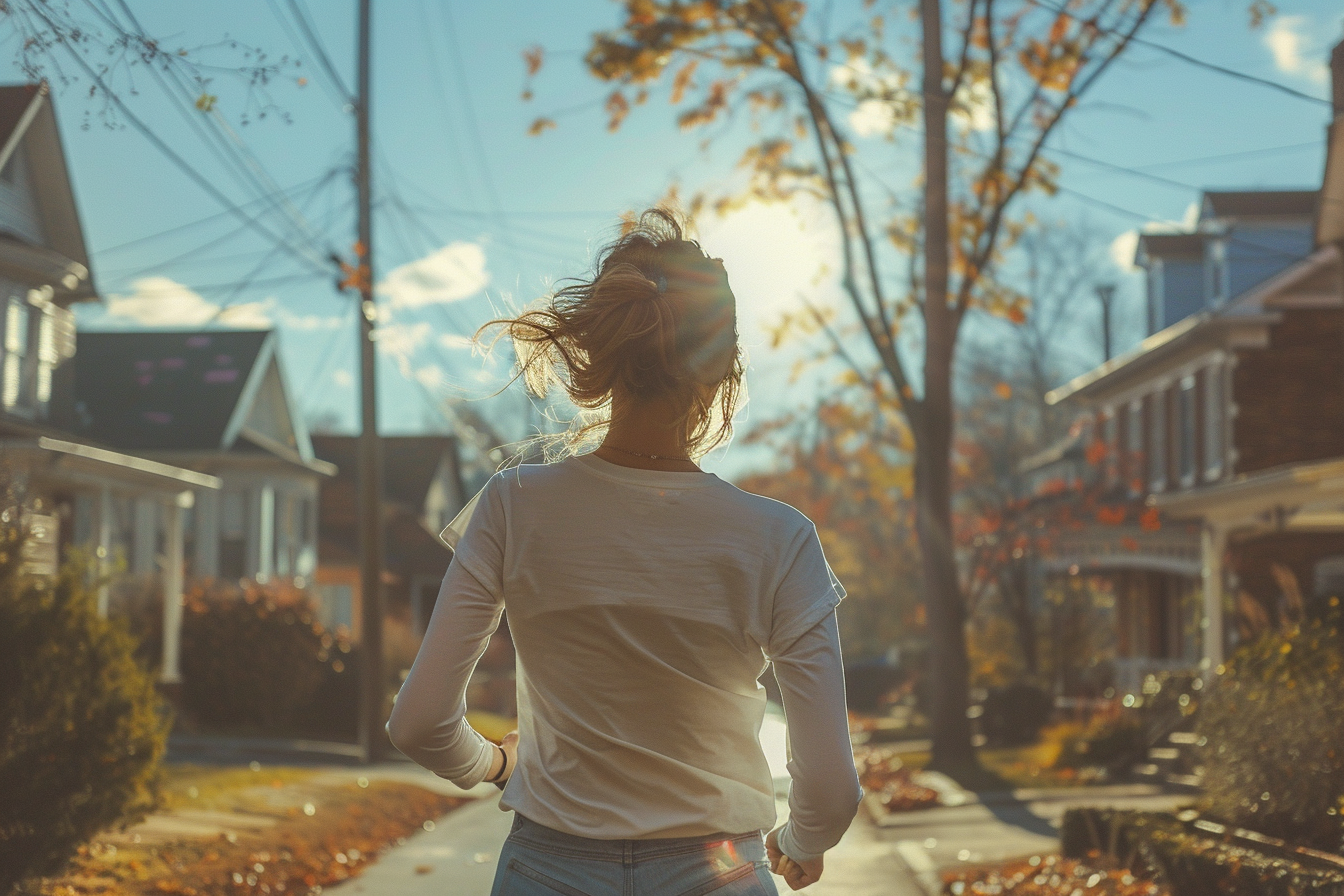 Une femme qui court dans son quartier | Source : Midjourney