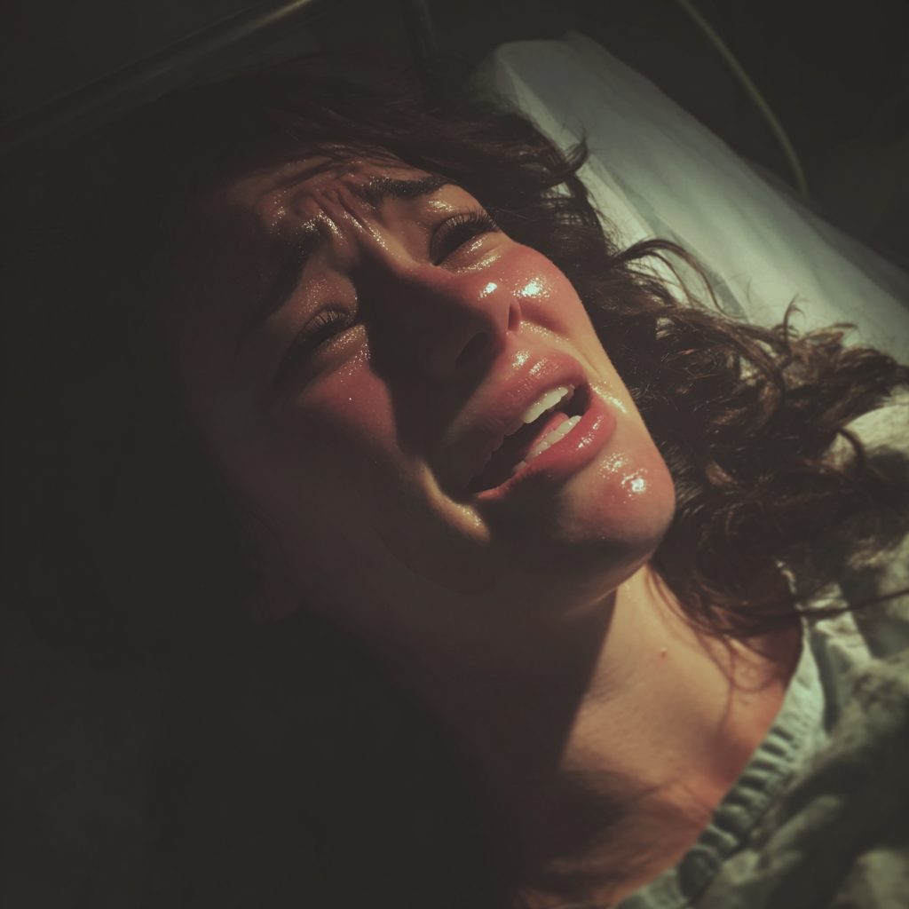 Une femme émotive allongée dans un lit d'hôpital | Source : Midjourney