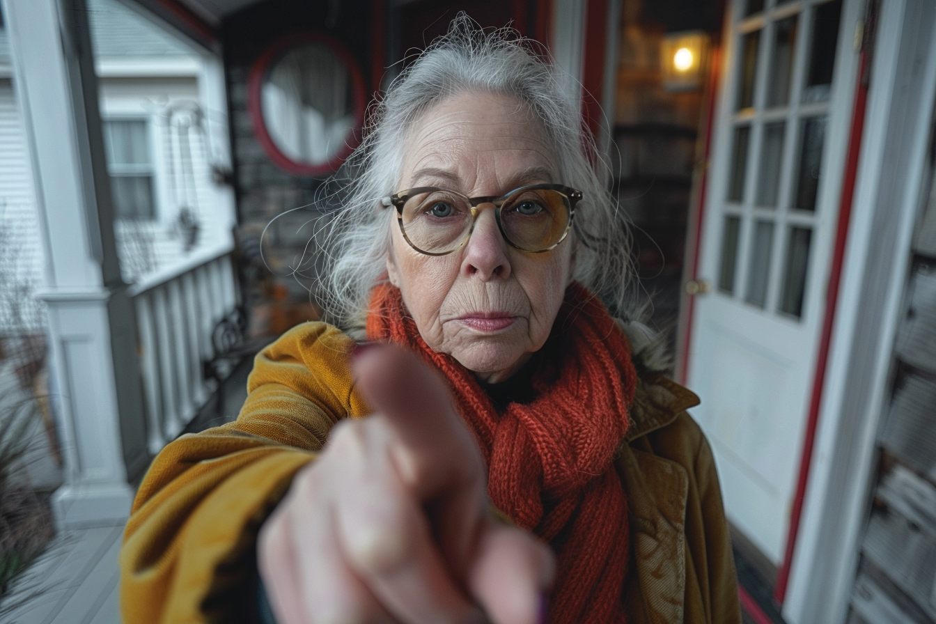 Une femme âgée pointant son doigt d'un air accusateur | Source : Midjourney