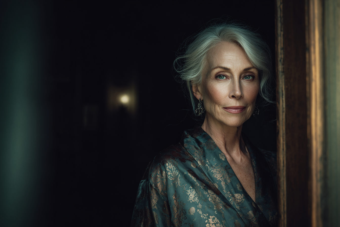 Une femme âgée qui se tient dans l'embrasure de la porte | Source : Midjourney