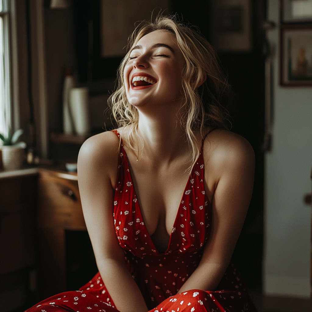 Une femme qui rit | Source : Midjourney
