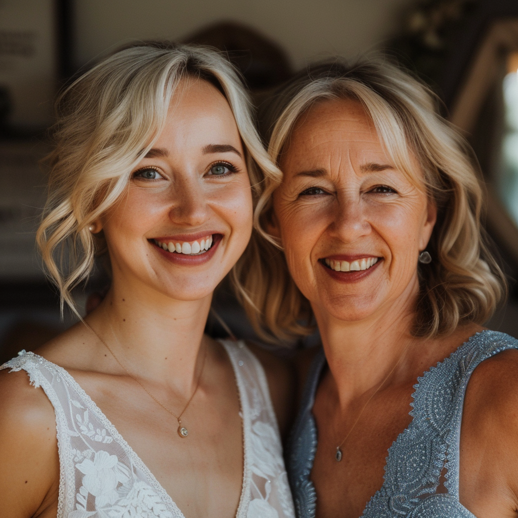 Une mariée heureuse avec sa mère | Source : Midjourney