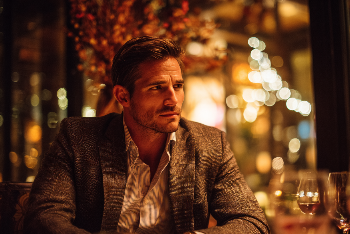 Un homme lors de son dîner de fiançailles | Source : Midjourney
