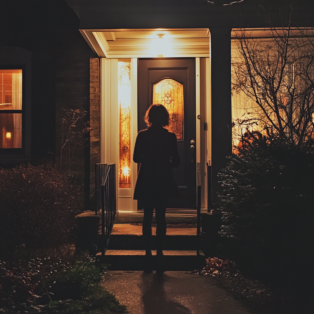 Une femme debout devant sa maison | Source : Midjourney