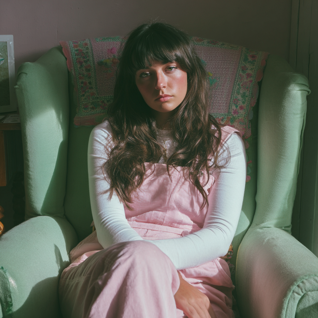 Une femme pensive assise dans un fauteuil | Source : Midjourney