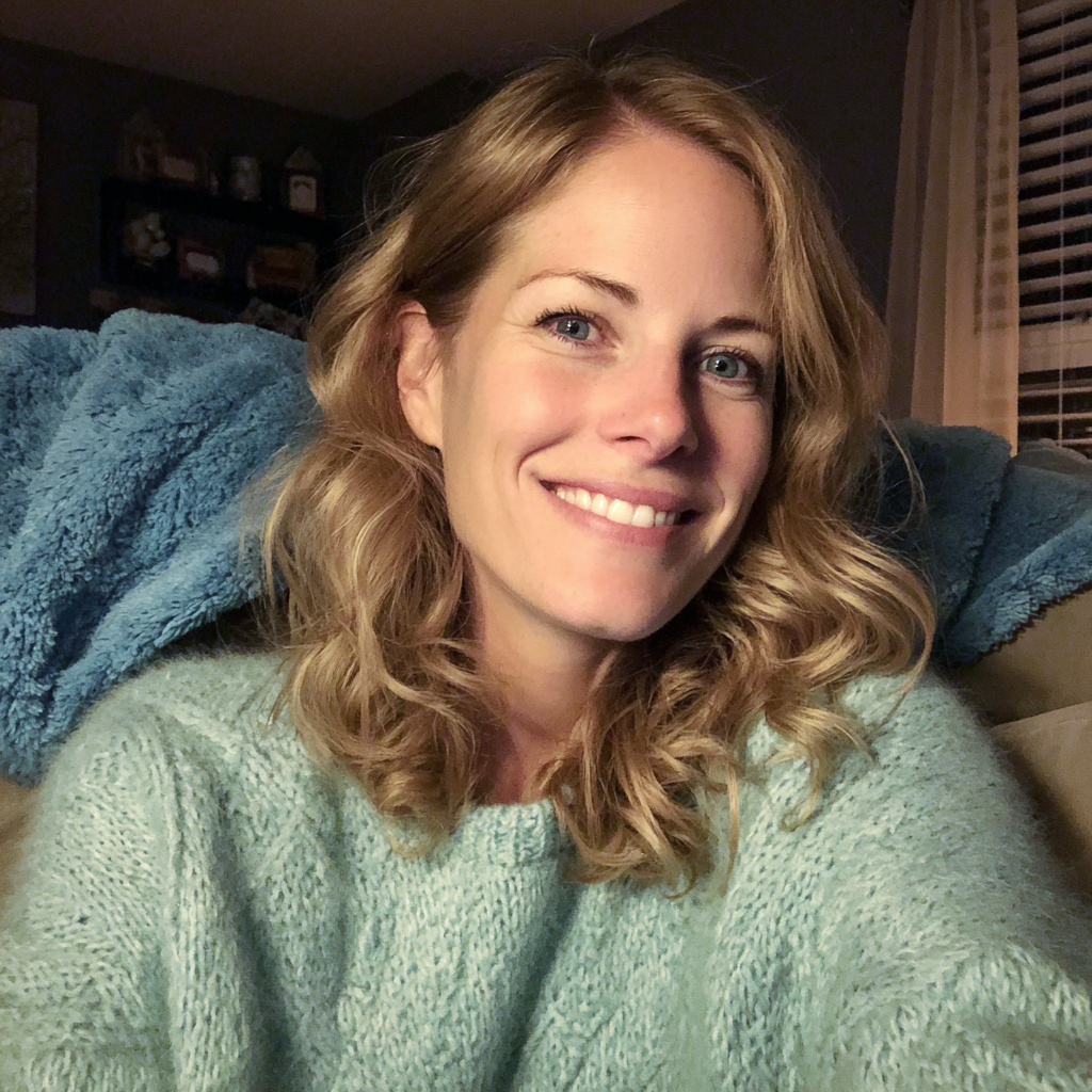 Une femme souriante assise sur un canapé | Source : Midjourney