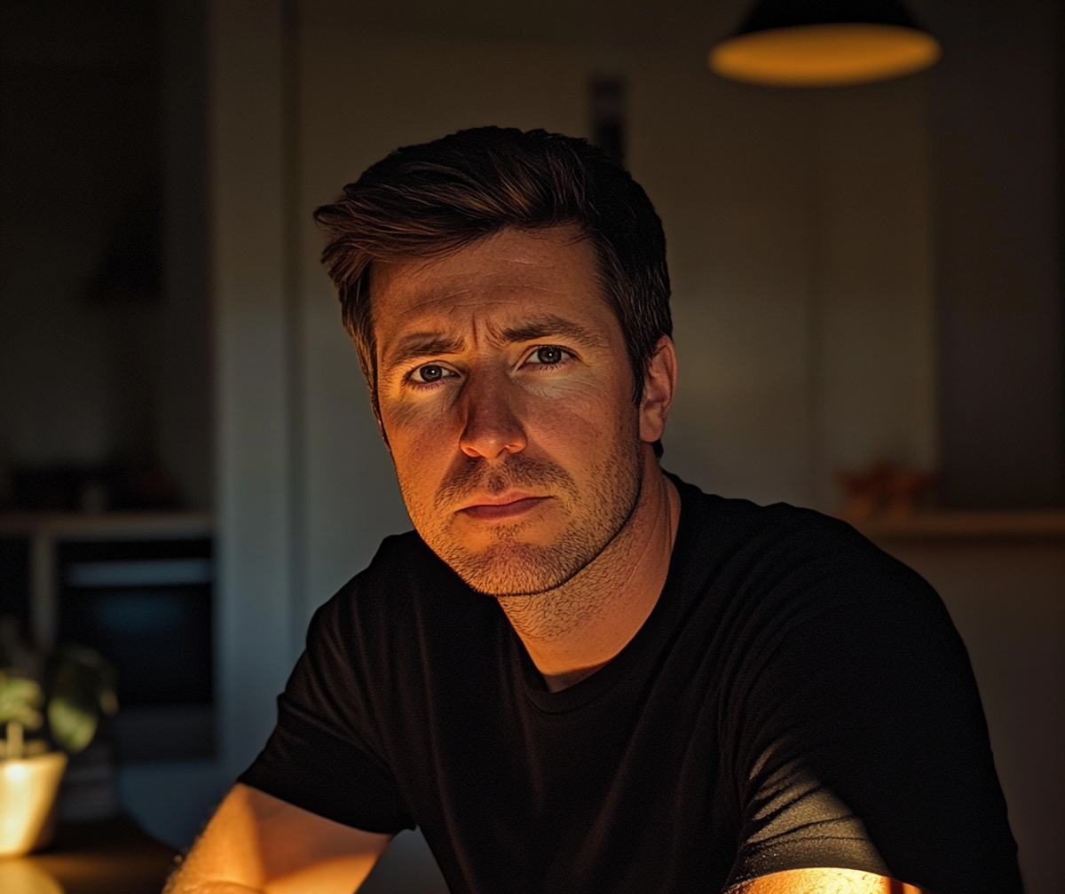 Un homme inquiet assis à une table | Source : Midjourney
