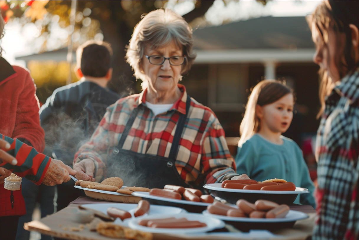 Une femme âgée préparant des hot-dogs | Source : MidJourney