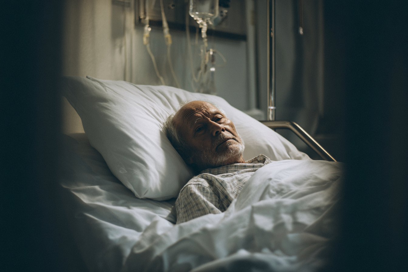 Un homme dans un lit d'hôpital | Source : Midjourney