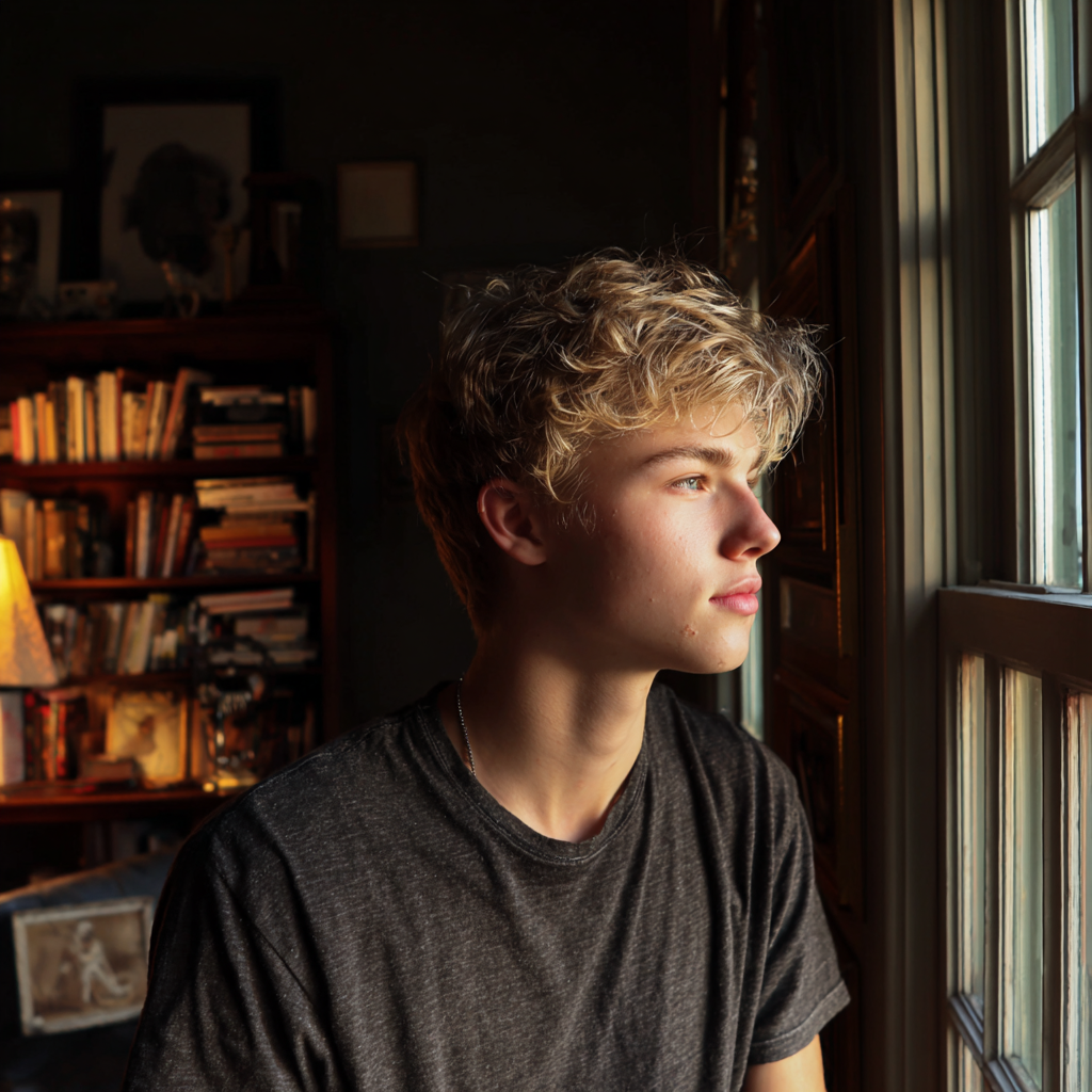 Un adolescent regardant par la fenêtre | Source : Midjourney
