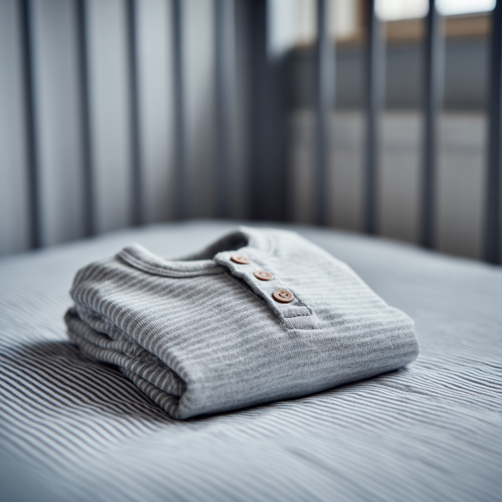La grenouillère d'un bébé pliée proprement et posée dans un berceau | Source : Midjourney