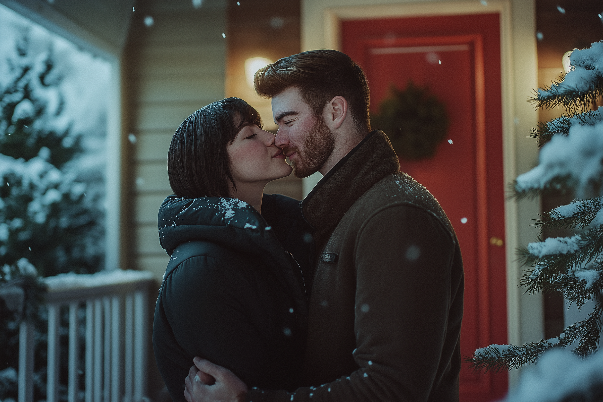 Un couple qui s'embrasse dans la neige | Source : Midjourney