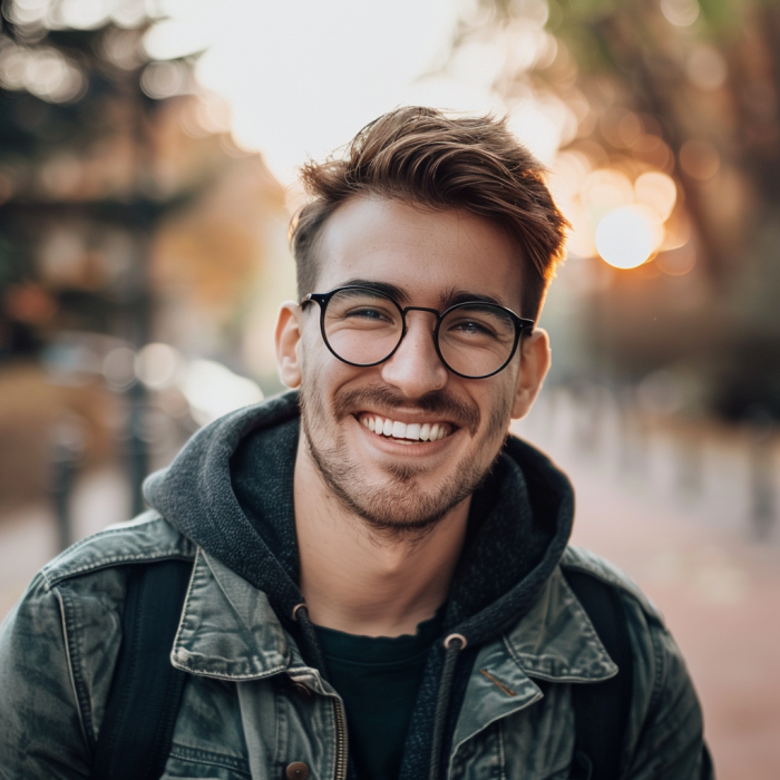 Un homme souriant portant des lunettes | Source : Midjourney