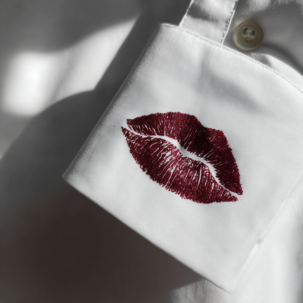 Une tache de rouge à lèvres sur une chemise blanche de cérémonie | Source : Midjourney