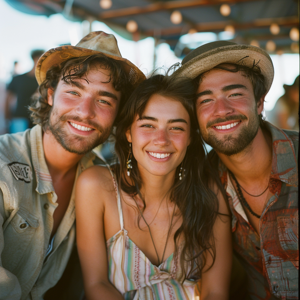Deux hommes et une femme heureux qui traînent ensemble | Source : Midjourney