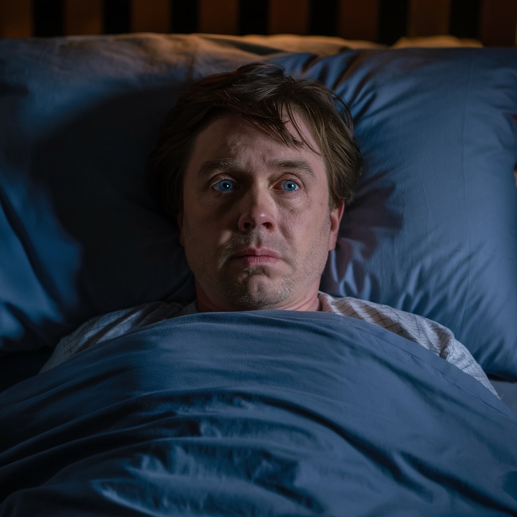 Un homme couché éveillé dans son lit | Source : Midjourney