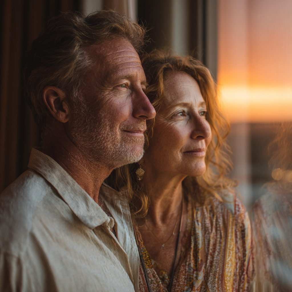 Un couple heureux qui regarde le lever du soleil | Source : Midjourney