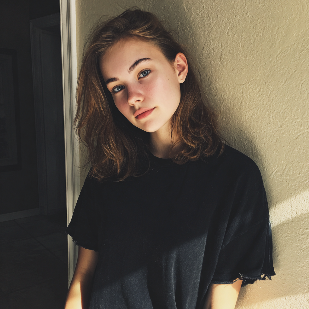 Une adolescente adossée à un mur | Source : Midjourney