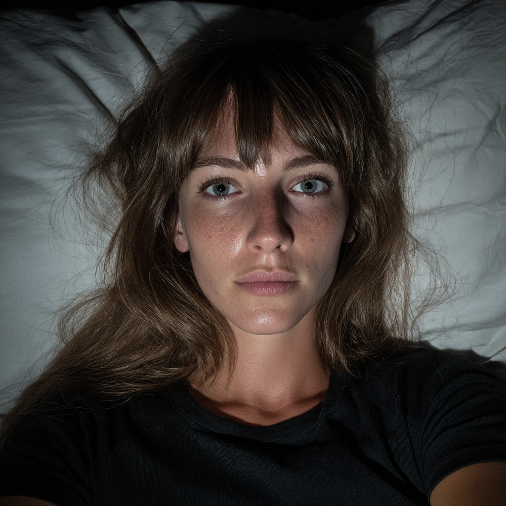 Une femme inquiète allongée dans son lit | Source : Midjourney