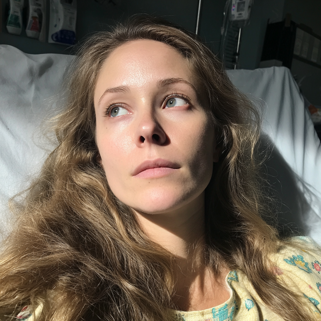 Une femme pensive allongée dans un lit d'hôpital | Source : Midjourney