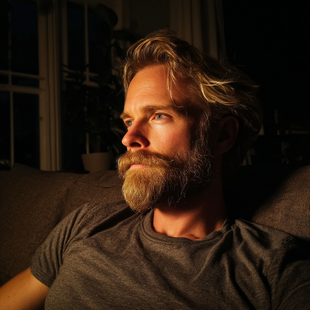 Un homme assis sur un canapé | Source : Midjourney