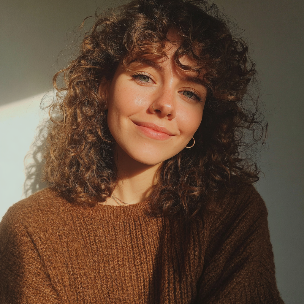 Une jeune femme souriante aux cheveux bouclés | Source : Midjourney
