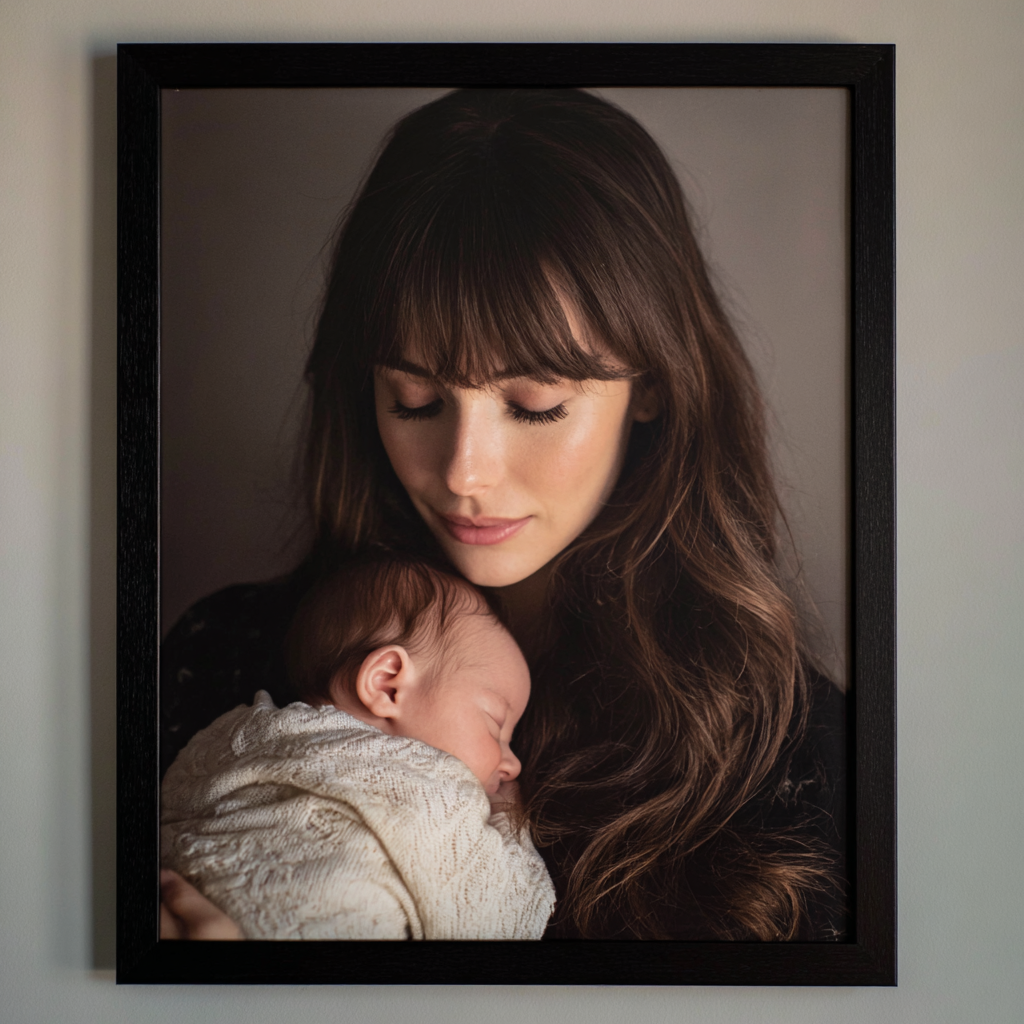 Une photographie encadrée d'une femme tenant un bébé | Source : Midjourney