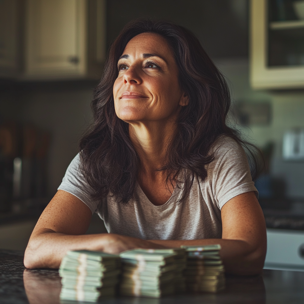Une femme assise avec un petit sourire | Source : Midjourney