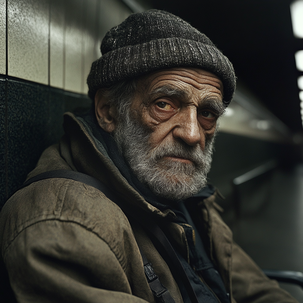 Un homme assis à une station de métro | Source : Midjourney